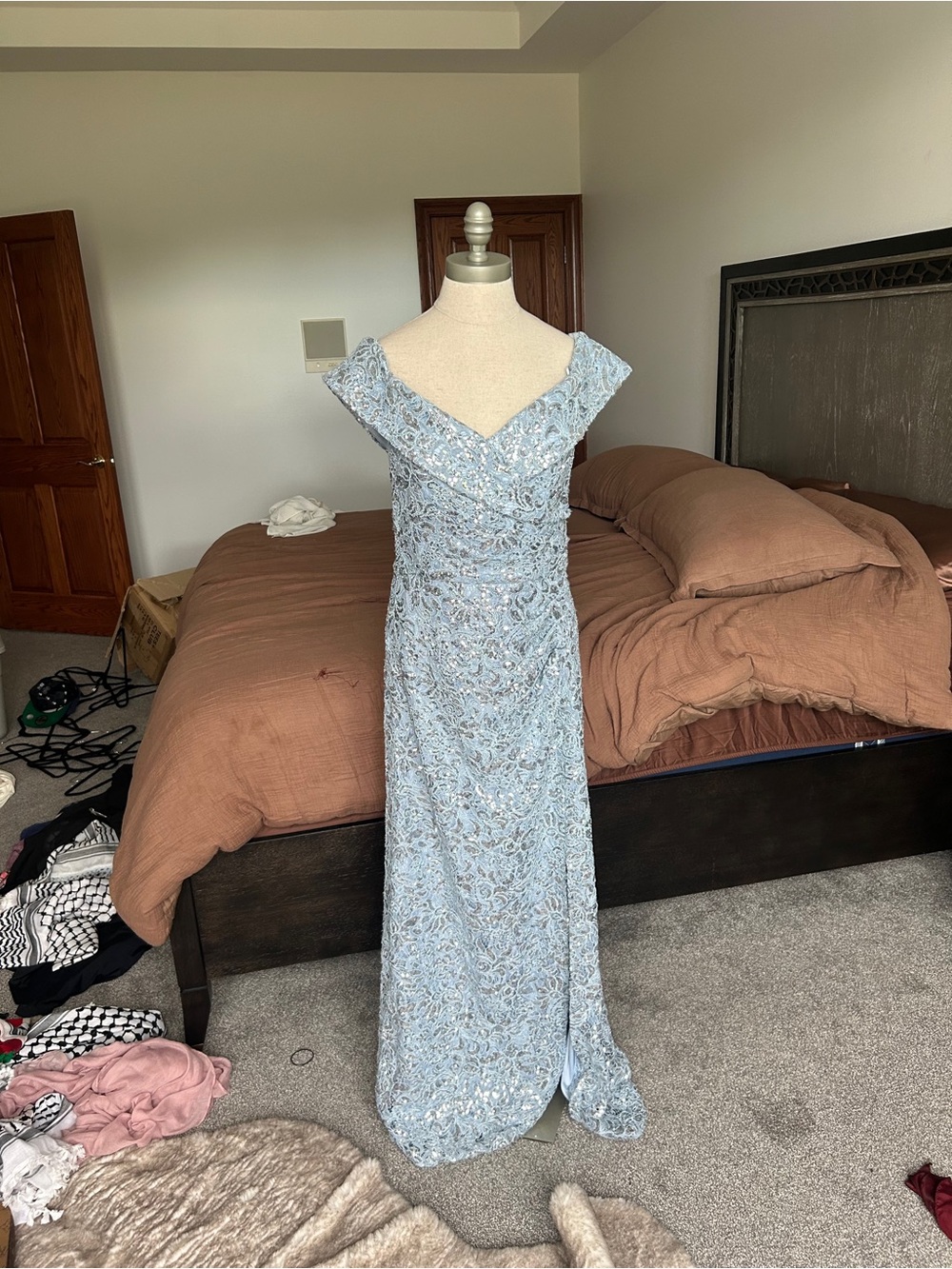 Alex Evenings Light Blue Sequined Evening Dress